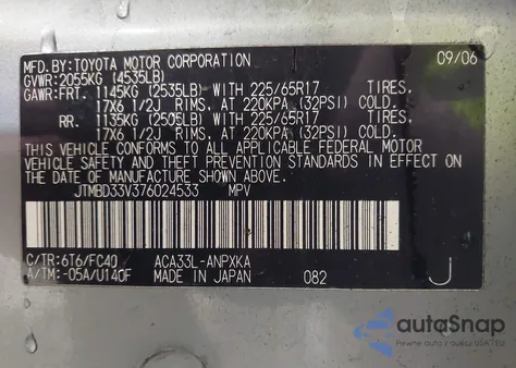 2007 Toyota Rav4 z USA, uszkodzony, nr VIN JTMBD33V376024533